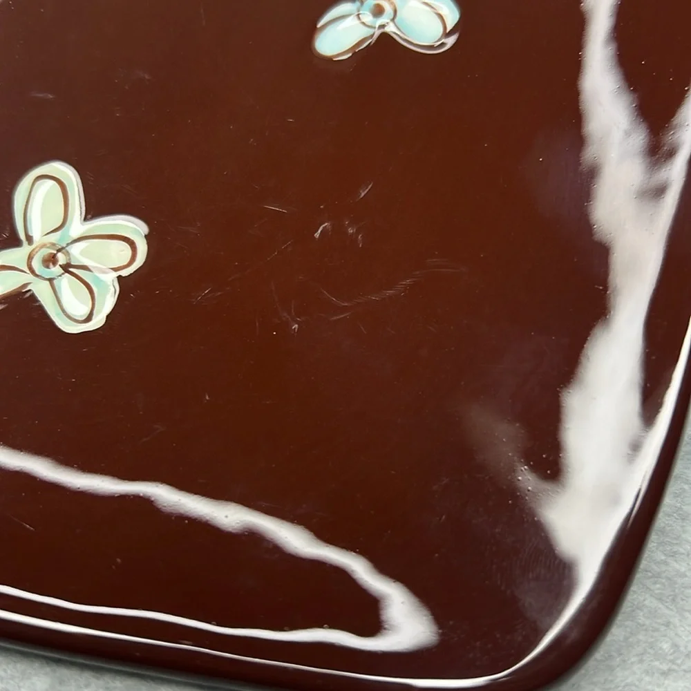 Pier 1 Imports Cassidy Platter Hand Painted Earthenware Brown White Blue Floral